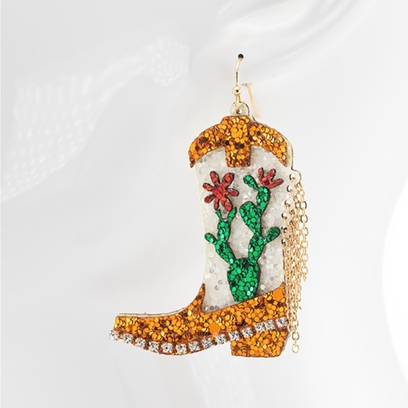 Glitter Cactus Boot Earrings - Picture 3 of 15